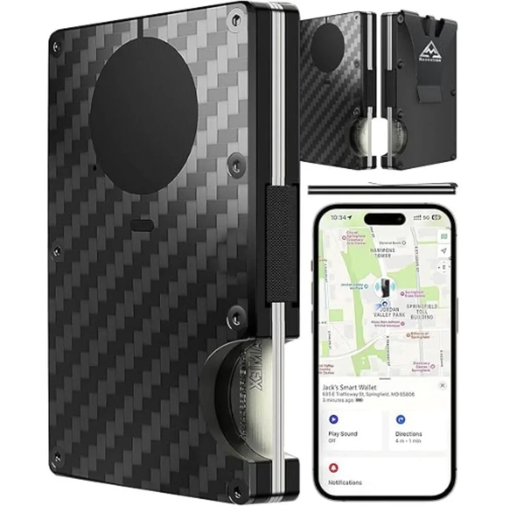 Smart Air Wallet Tracker Credit Card Holder Slim Metal Money Clip RFID Blocker